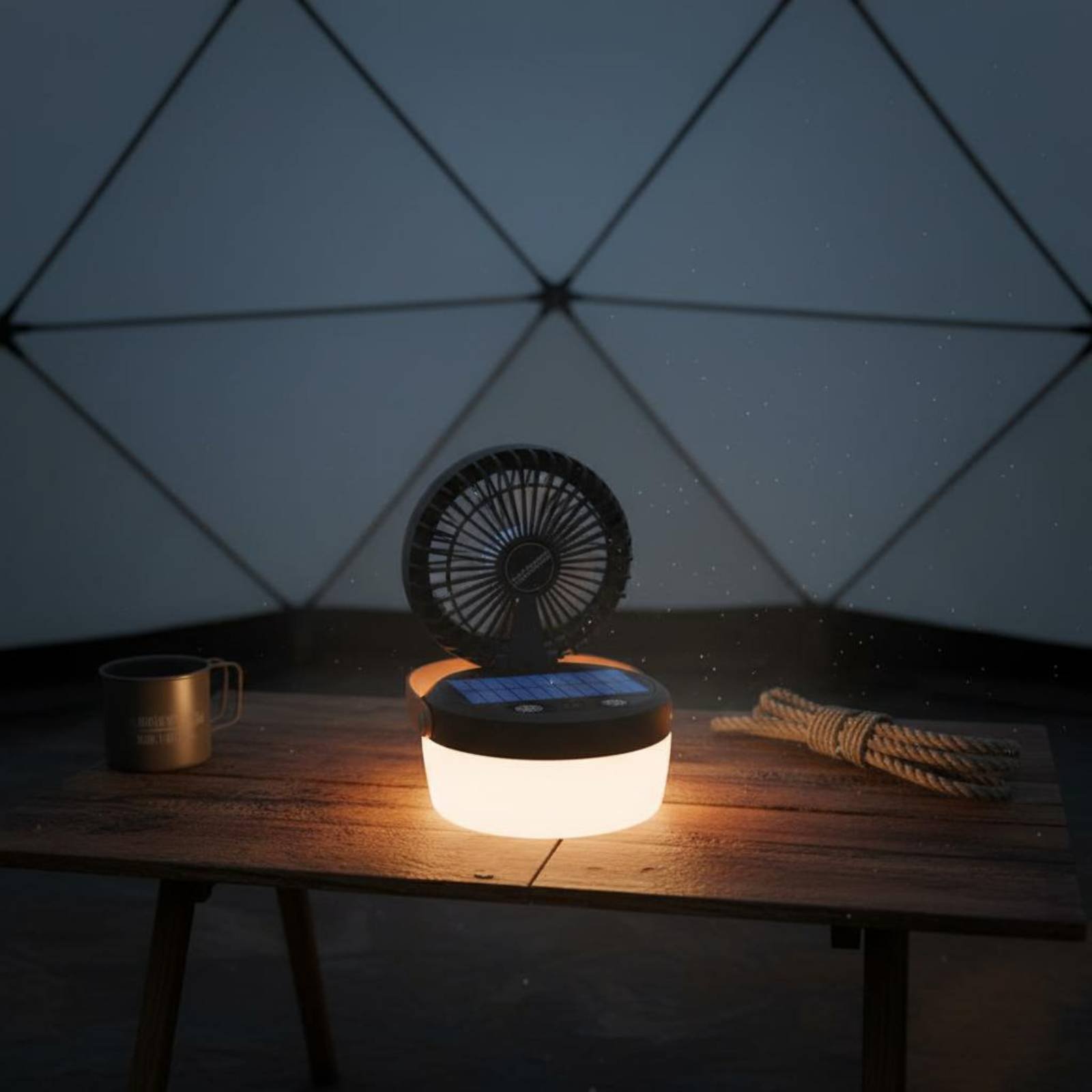 Hanging Outdoor Lighting - Güneş Enerjili Kamp Fanı Feneri Katlanabilir