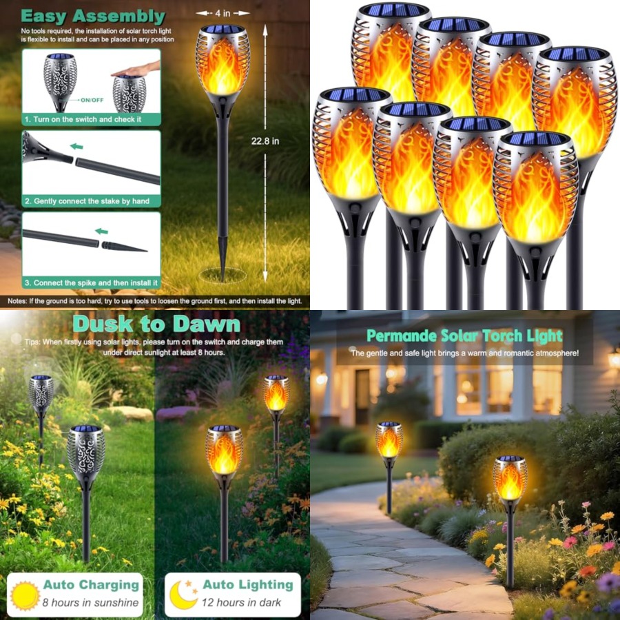 Fire Torch Solar - Titreşen Alevli Güneş Enerjili Meşale Lambaları,