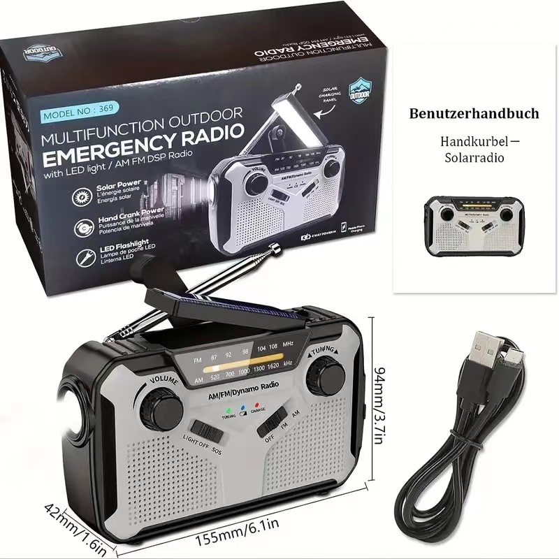 Fire Torch Solar - Güneş Radyosu, AM/FM Taşınabilir Krank Radyo