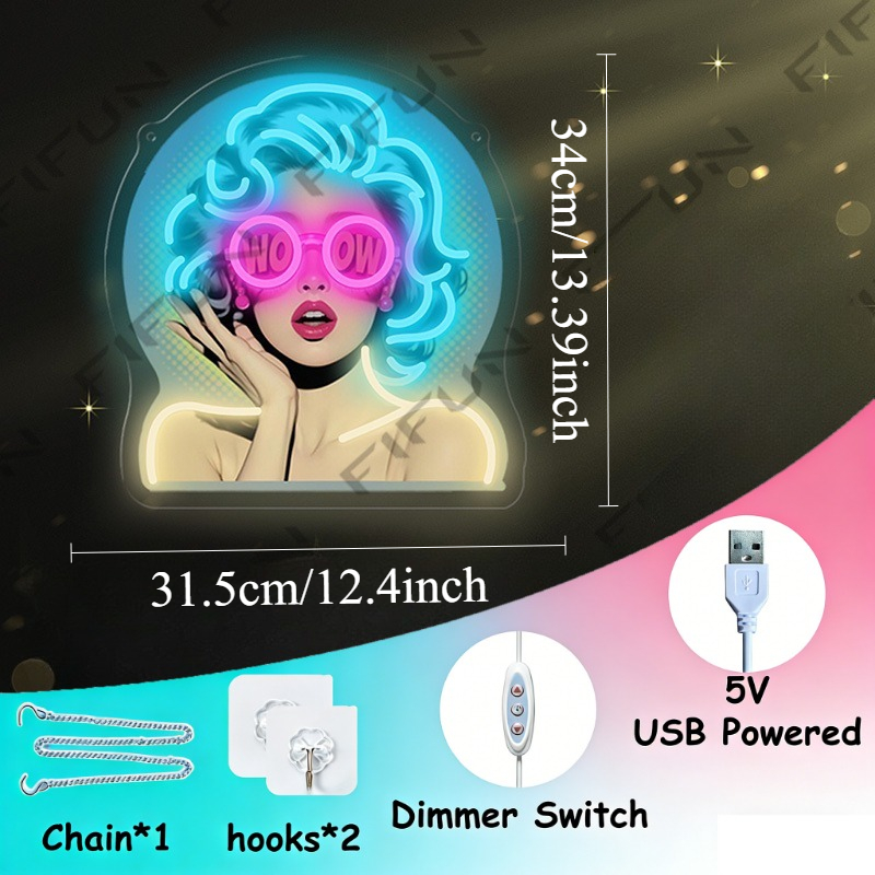WOW Curl Girl Neon Tabela UV B - Outdoor Lighting Decor Wow incelemesi ve fiyatı